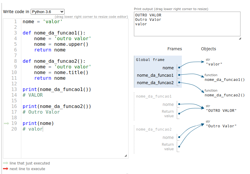 Escopos código python